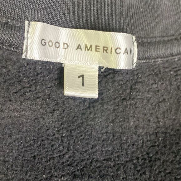 Good American So Good Black Cotton Fleece Boyfriend Oversized Sweatshirt 1 Small - Picture 4 of 6